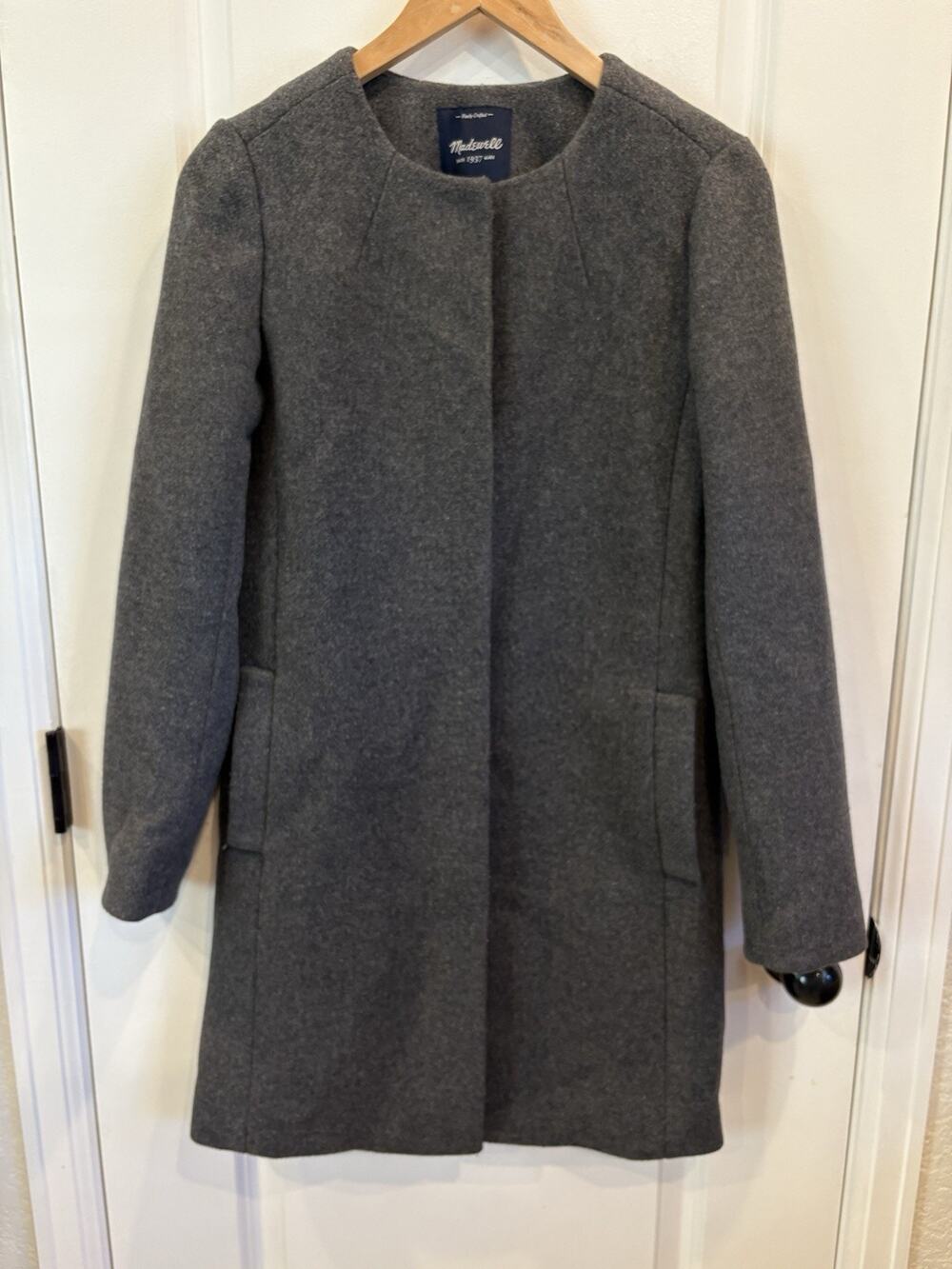 Madewell Pea Coat Jacket Womens Size XS Gray Long Wool Classic Preppy Office